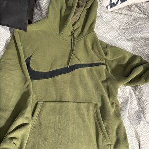 Nike Men's Green Fleece Hoodie with Black Logo